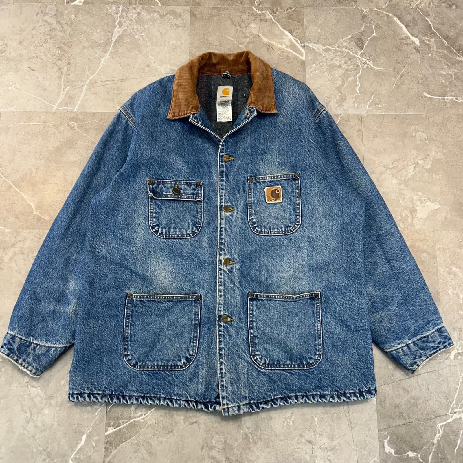 Vintage Carhartt Denim Chore Coat Mens Xl C59 Dst Blanket Lined Jacket Usa Made